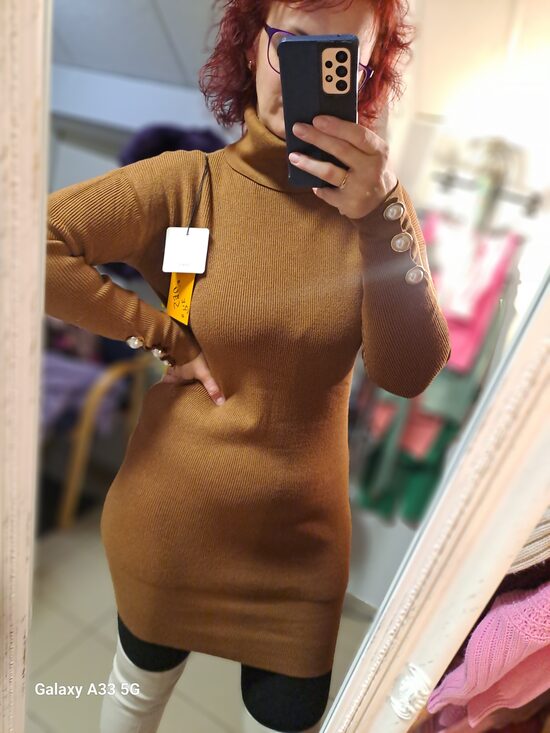 Tumšas sinepju krāsas džemperkleita